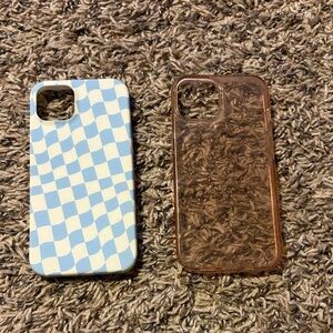 Blue Checkered and Transparent Brown iPhone 13 Cases